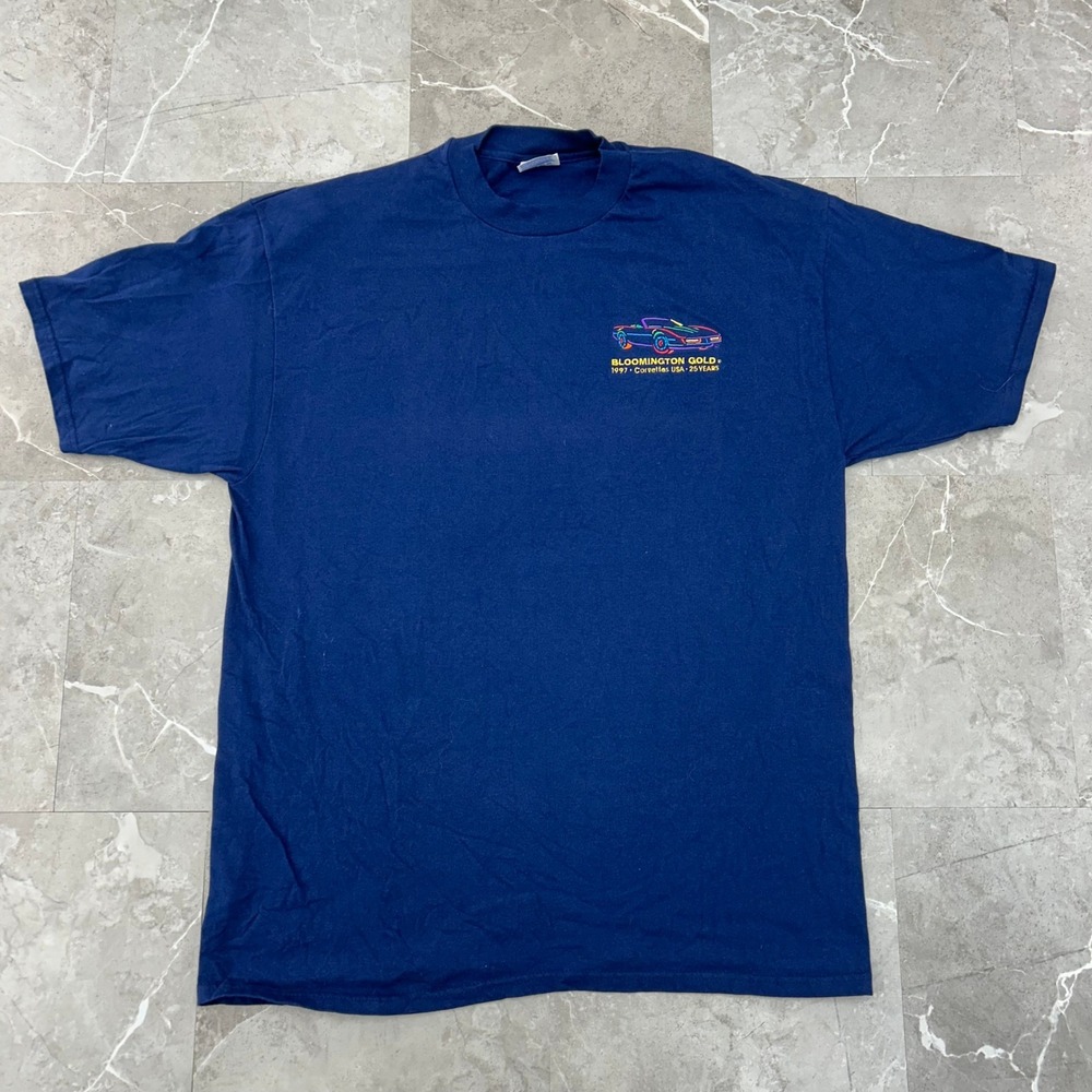 Vintage Corvette Graphic Tee Mens XL Bloomington Gold Embroidered Short Sleeve